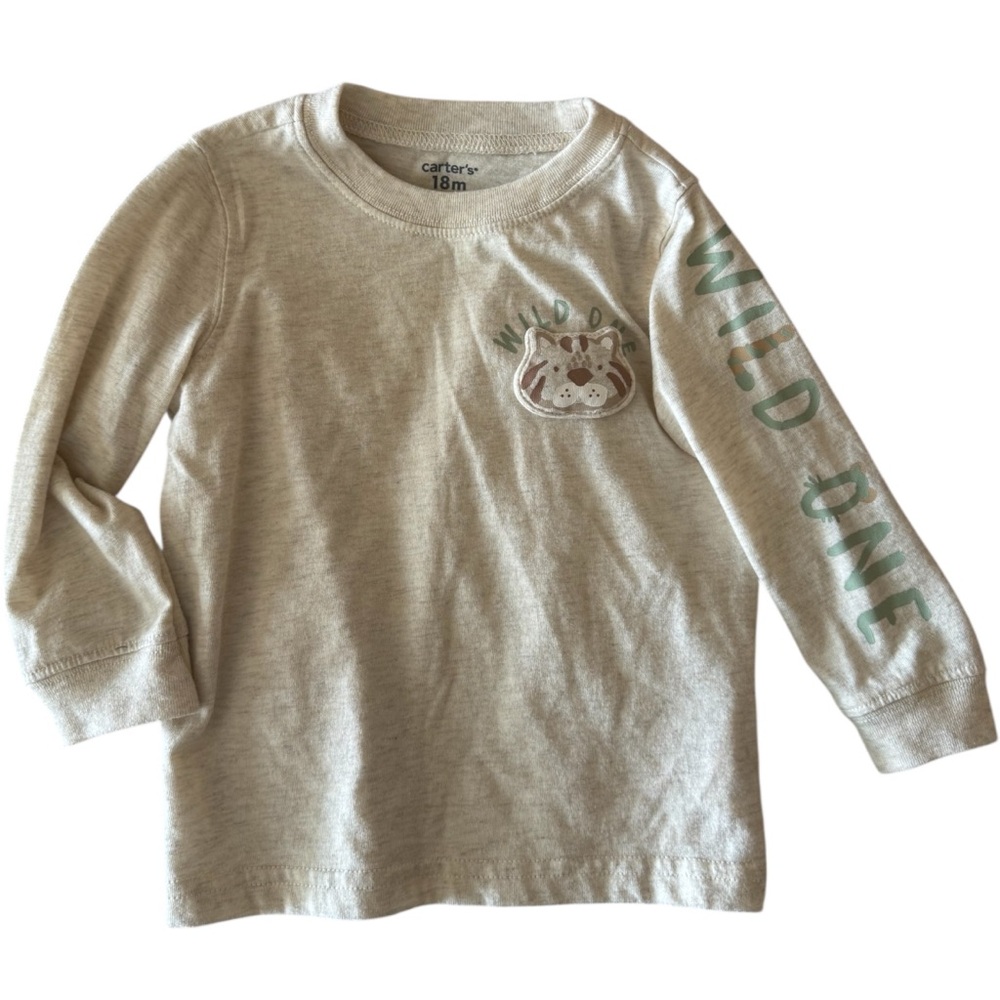 Carter's Cream and Green Long Sleeve Tee with Graphic Detail